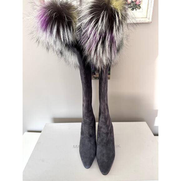 $1995 Manolo Blahnik Likanskim Boots Fur Suede Tall Womens Shoes Size 37.5 New - Picture 10 of 11